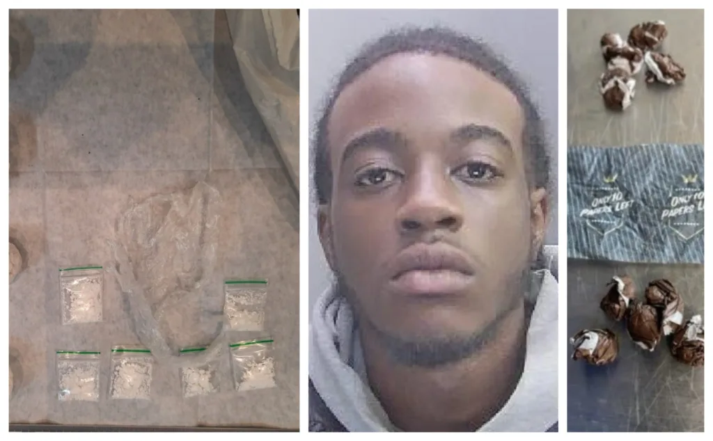 Drug dealer Shamar Williams with the drugs police found at a Peterborough house.