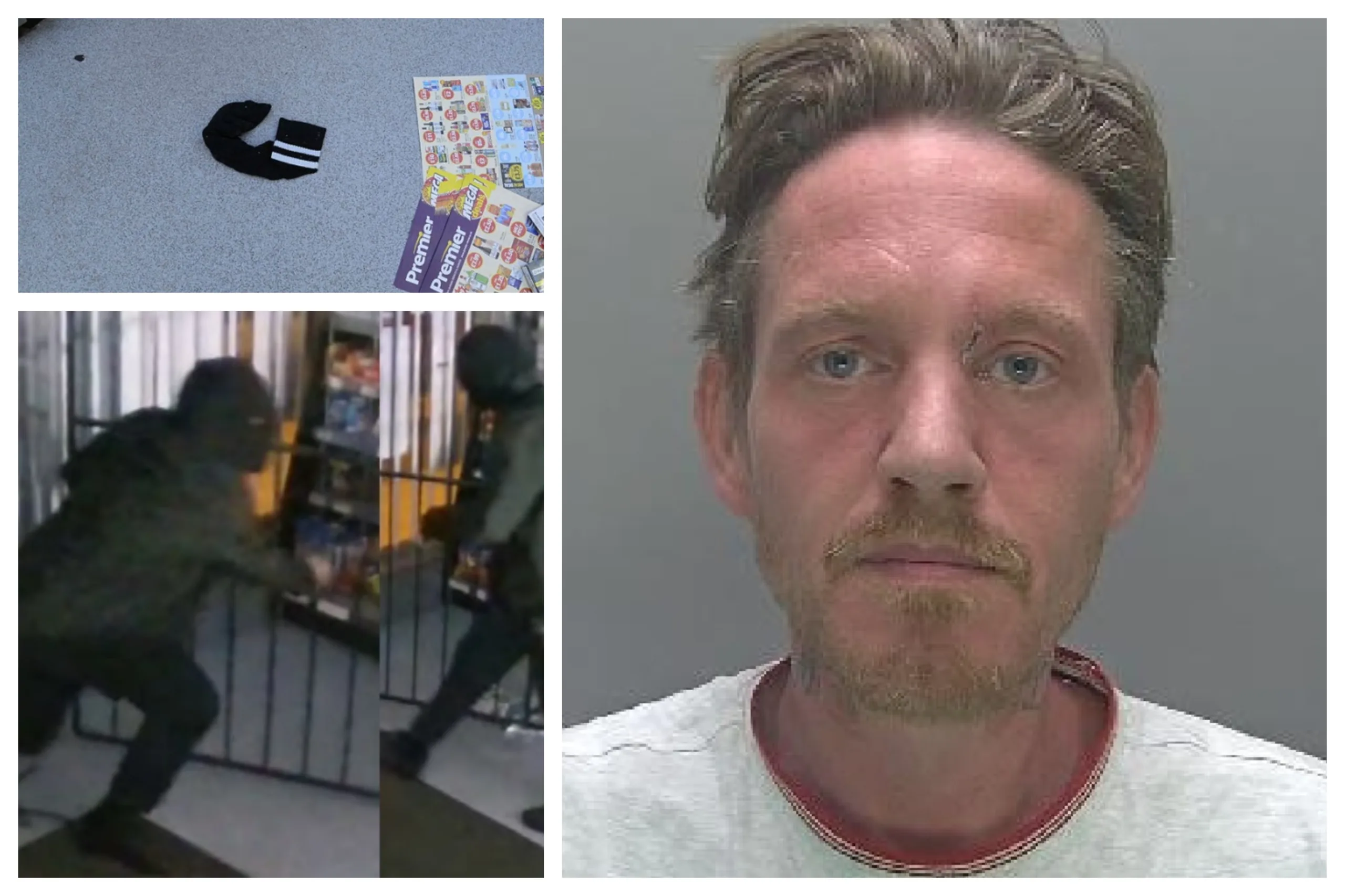 Ricky Thomas was caught by a combination of CCTV and a sock he used to cover his hand but then left at scene of Littleport burglary. Ricky Thomas was caught by a combination of CCTV and a sock he used to cover his hand but then left at scene of Littleport burglary.