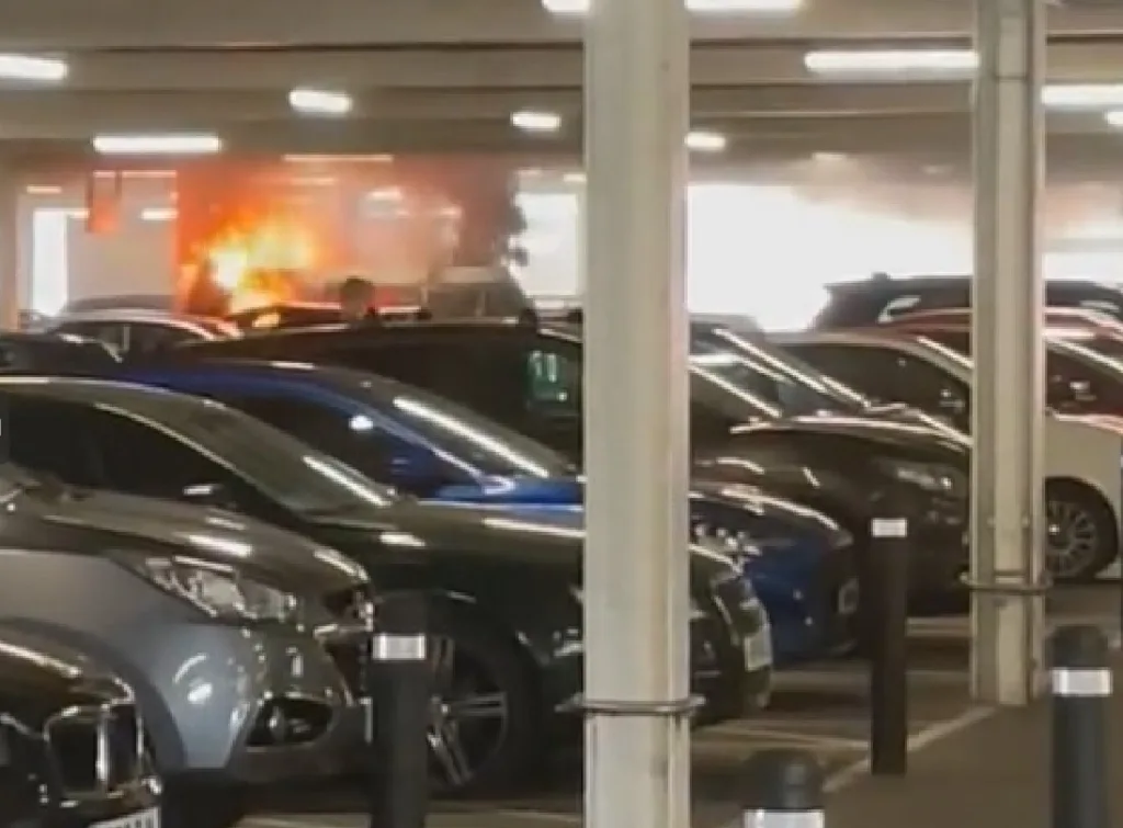 The camper van that caught fire in Tesco Extra car park, Wisbech, today. 