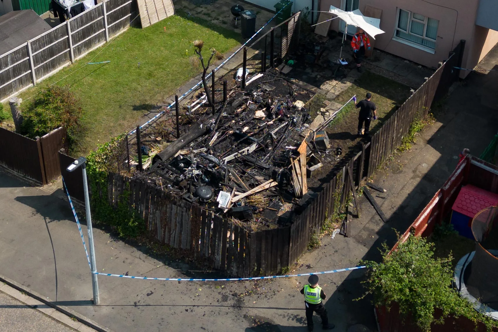 Two crews from Dogsthorpe and Stanground were called to Crabtree just before 5am this morning where they were faced with a caravan fire. A shed, fencing and the external fascia of a house were also affected by the fire.