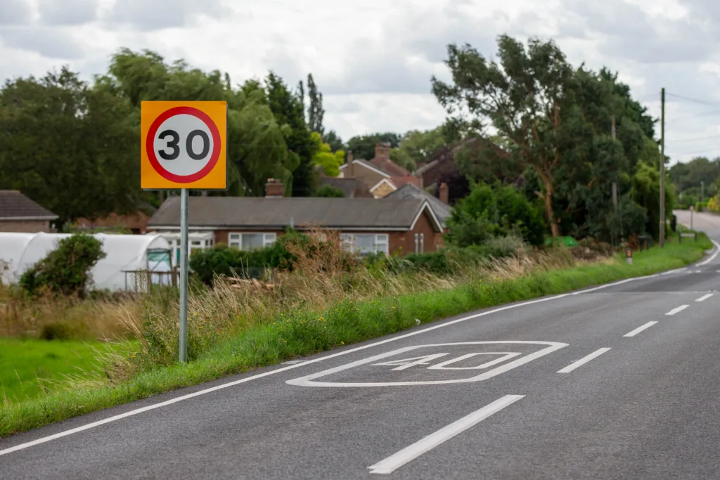 Which to choose: 30mph road signs or 40mph road marking? Drive into Murrow and you decide PHOTO: Terry Harris 
