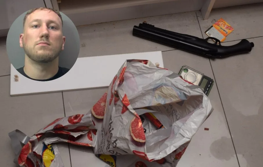 Martynas Zukauskas (inset) has been made subject to Proceeds of Crime Act hearing and told to pay £12,353.74 within three months or face a further nine months in jail and still must pay the sum. The gun-wielding drug dealer was jailed initially for six years
Martynas Zukauskas has been made subject to Proceeds of Crime Act hearing and told to pay £12,353.74 within three months or face a further nine months in jail and still must pay the sum. The gun-wielding drug dealer was jailed initially for six years