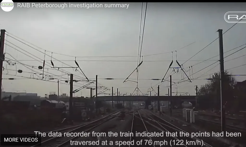 Andrew Hall, Chief Inspector of Rail Accidents said: “The outcome could have been much worse, as analysis showed the train was close to overturning.” RAIB findings into incident at Spital Junction, Peterborough, in April 2022.