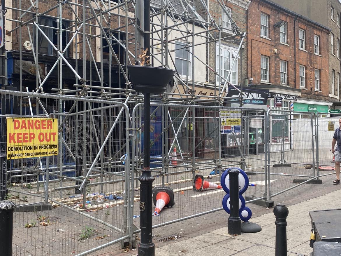 An application to demolish what is left of 5 Market Place Wisbech is before Fenland District Council. It was destroyed by fire more than a year ago. PHOTO: John Elworthy An application to demolish what is left of 5 Market Place Wisbech is before Fenland District Council. It was destroyed by fire more than a year ago.