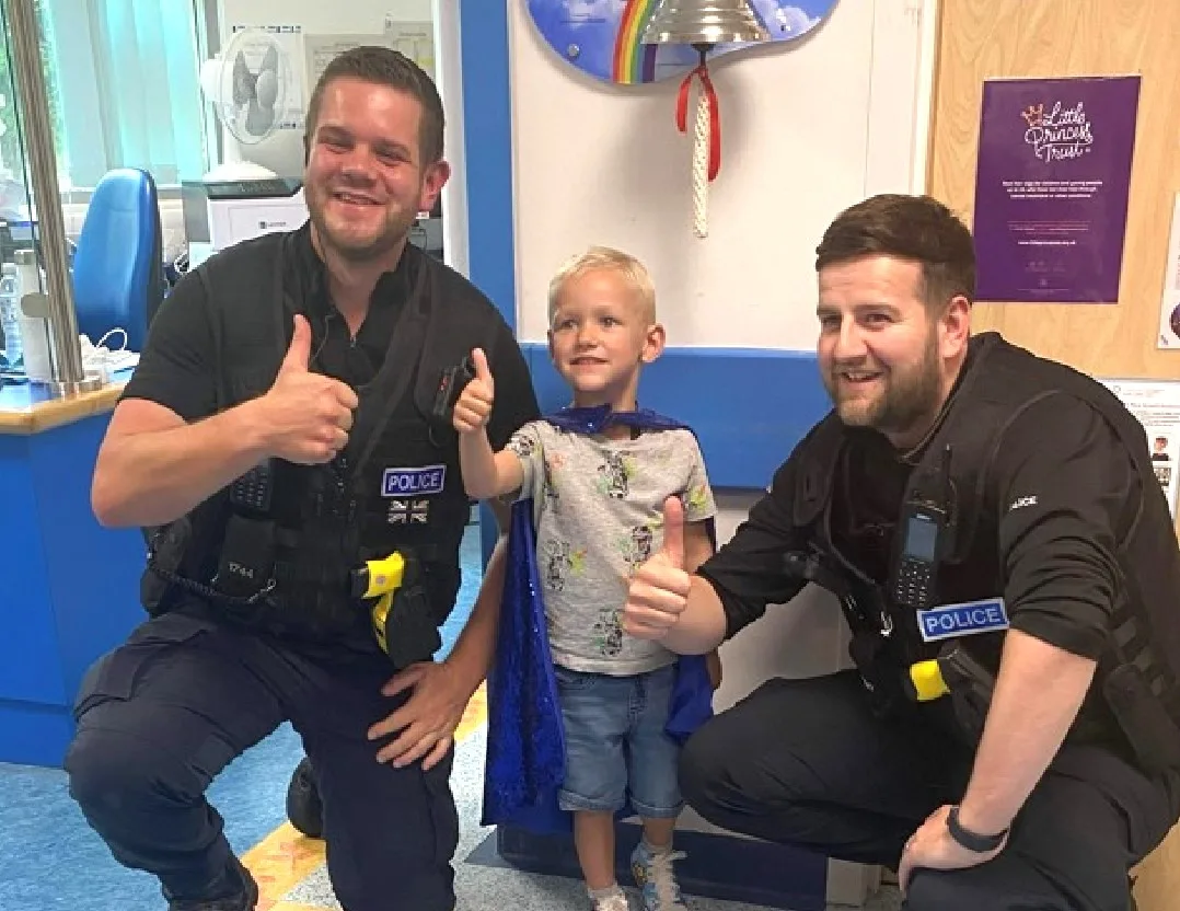 Police surprise Max as he is discharged from Addenbrooke’s Hospital after life saving treatment for cancer. Police surprise Max as he is discharged from Addenbrooke’s Hospital after life saving treatment for cancer.