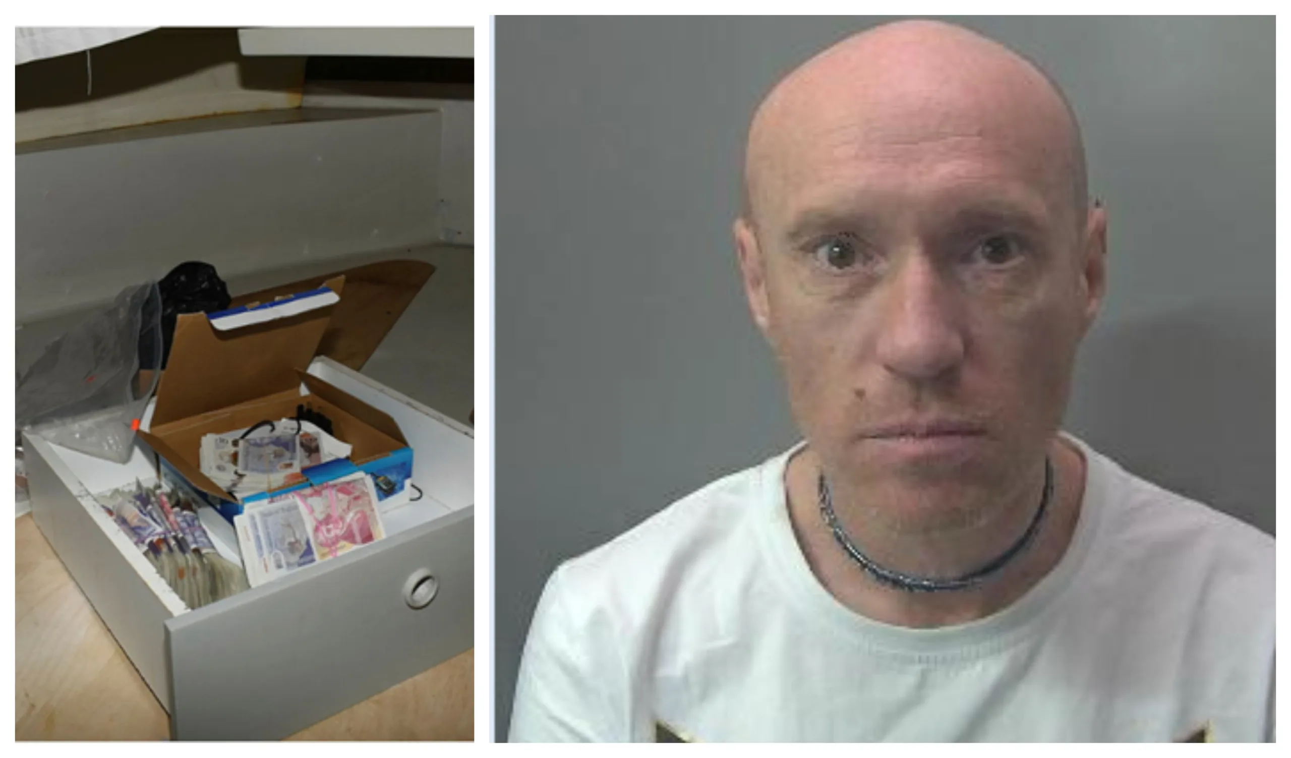 Ben Cunningham, 49, of Wyton Moorings, Banks End, with drugs and cash found in police raid on his Huntingdon boat. Ben Cunningham, 49, of Wyton Moorings, Banks End, with drugs and cash found in police raid on his Huntingdon boat.