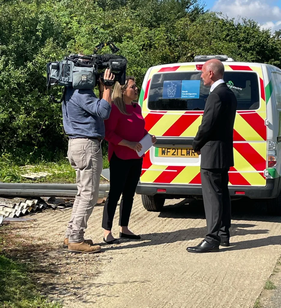 Darryl Preston, the Conservative police, and crime commissioner for Cambridgeshire, out with South Cambridgeshire District Council supporting their anti-fly tipping initiatives 