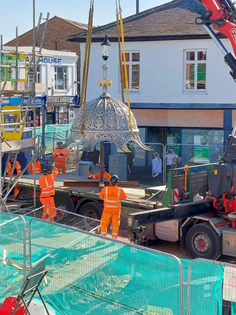 Work to dismantle and store March Fountain is under way. It could take up to a fortnight to complete the removal. PHOTO: Gary Richmond