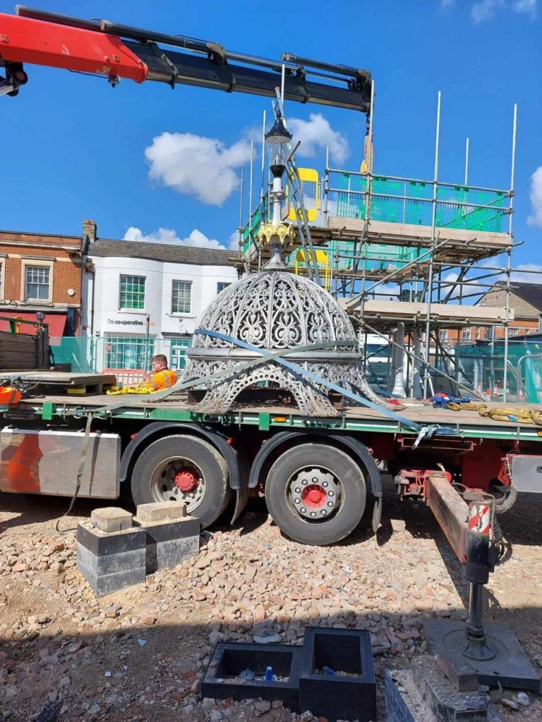 Work to dismantle and store March Fountain is under way. It could take up to a fortnight to complete the removal. PHOTO: Gary Richmond