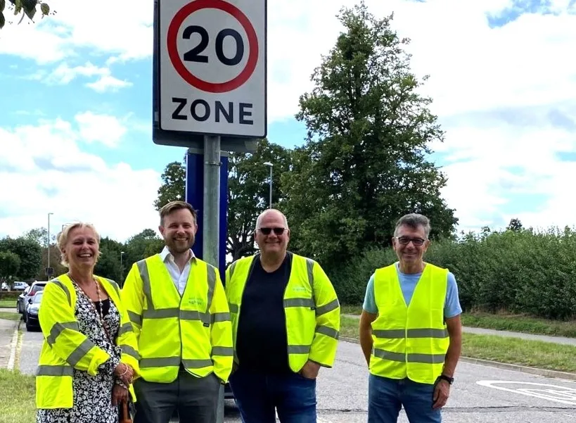 Left-to-right: Cllr Sally-Ann Hart, South Cambridgeshire District Councillor, Cllr Alex Beckett, chair of Highways and Transport at Cambridgeshire County Council, Cllr Jose Hales, South Cambridgeshire District Councillor and Graham Clark, Chair of Melbourn Parish Council.