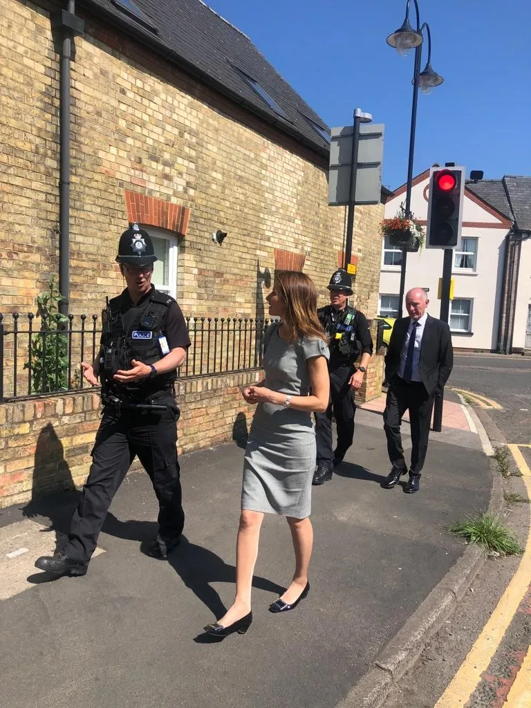 CAPTION: MP Lucy Frazer in July was out in Ely in July to meet with Superintendent Adam Gallop and Darryl Preston, police and crime commissioner, to discuss local issues.
