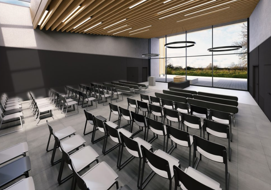 Design by Benchmarks Architects showing the projected £7m crematorium at Mepal, Cambridgeshire. 