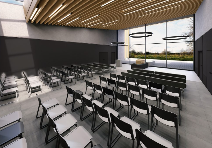 Design by Benchmarks Architects showing the projected £7m crematorium at Mepal, Cambridgeshire.