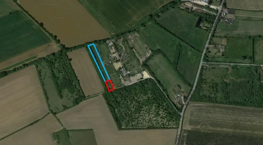 Planning Inspectorate allowed an appeal and gave planning permission for four gypsy/traveller pitches comprising the siting of 4 mobile homes, 4 touring caravans, and installation of 4 cesspits at Moor Drove, Histon, Cambridge. Area marked red. Image: Google