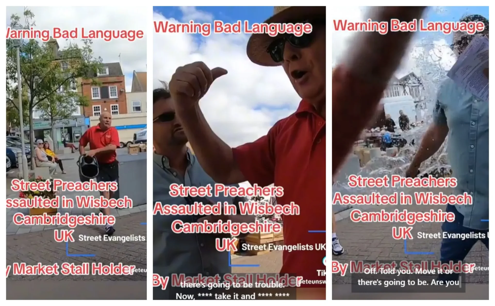 News for Peterborough and Cambridgeshire - All caught on camera: The moment a disgruntled trader confronts street evangelist in Wisbech, firstly by abusing him, then hurling water him and finally brushing up against him.