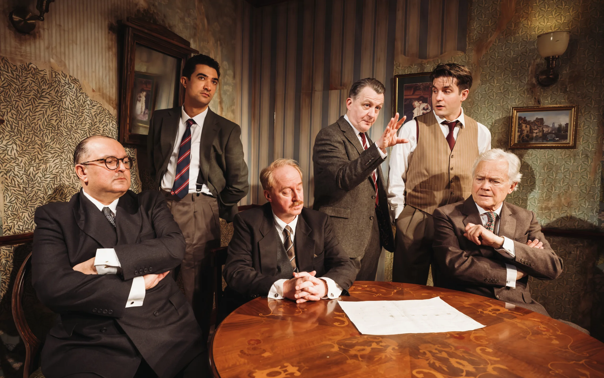 Julius D'Silva, Archie Backhouse, Forbes Masson, Alan Cox, Daniel Boyd, David Yelland in Farm Hall - Photo credit Alex Brenner.jpg Julius D'Silva, Archie Backhouse, Forbes Masson, Alan Cox, Daniel Boyd, David Yelland in Farm Hall - Photo credit Alex Brenner.jpg