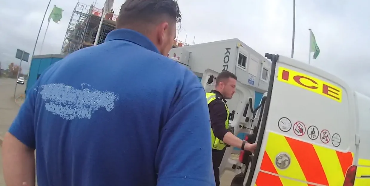 Luke McAllister of Crouch Gardens, Buntingford, being arrested for theft of wallet from neighbouring building site. Luke McAllister of Crouch Gardens, Buntingford, being arrested for theft of wallet from neighbouring building site.