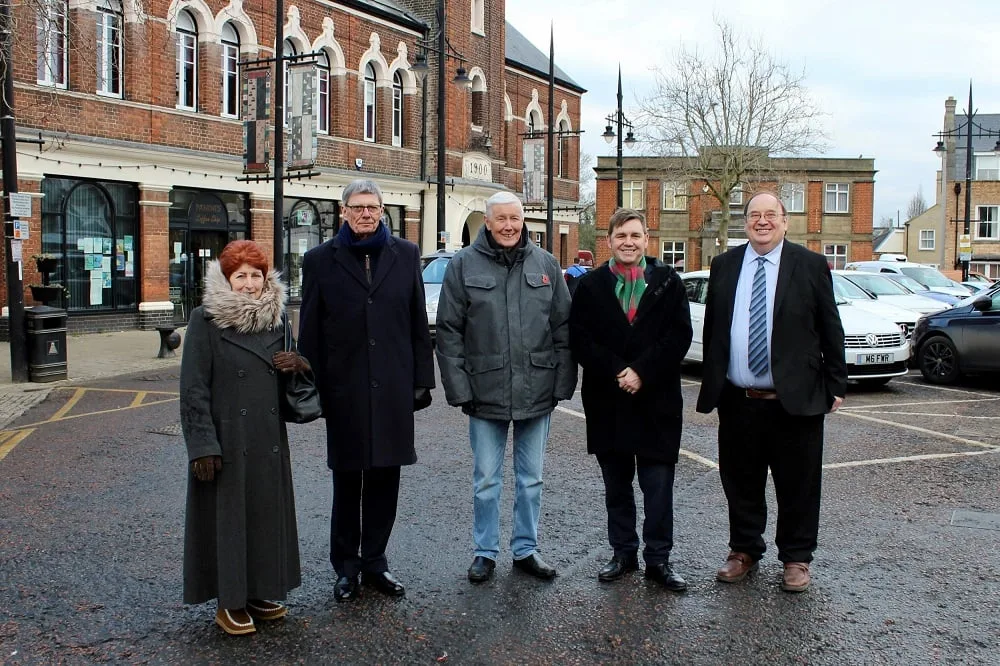 Mayor Nik Johnson (second right) with Fenland District Council leader Chris Boden (right) on a visit to March in 2022 for an update on the town’s transformational £8.4million #FutureHighStreetsFund project.