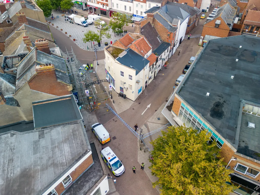 Grim scenes in Wisbech today as a cordon remained in place following a stabbing in or near The Globe public house last night. PHOTO: Terry Harris 