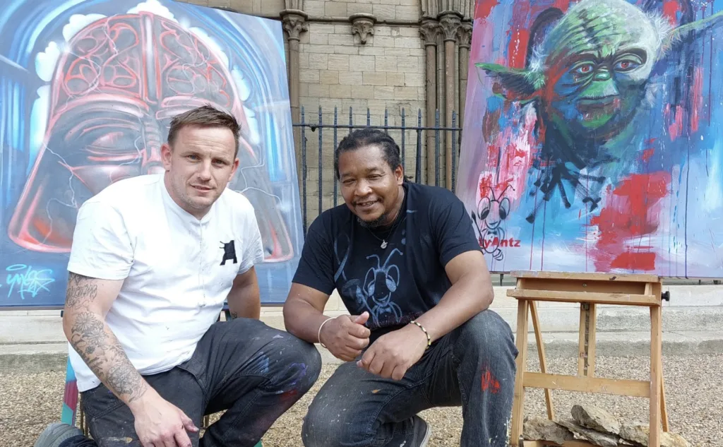 Two super-sized Star Wars paintings, each 1m x 1.3m in size and created by local artists Nathan Murdoch and Tony Nero, are to be sold by auction to support charity. 