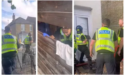 Extracts from video made by Cambridgeshire police of drugs raid in March, Cambs.