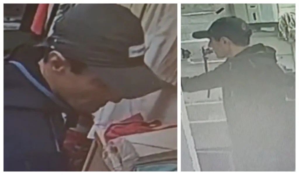 CCTV images of a man Cambridgeshire police would like to speak to in connection with an attempted burglary and a theft in a village near Huntingdon