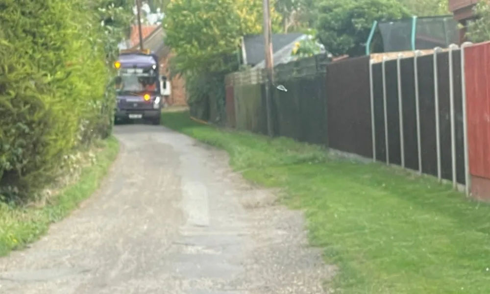 “Atkinsons Lane, Elm is a single lane track; it is totally unsuitable for use as an access route to the proposed site” was the view of the parish council. The photo of a refuse lorry using the lane was provided to Fenland Council in November 21, and published on their planning portal.