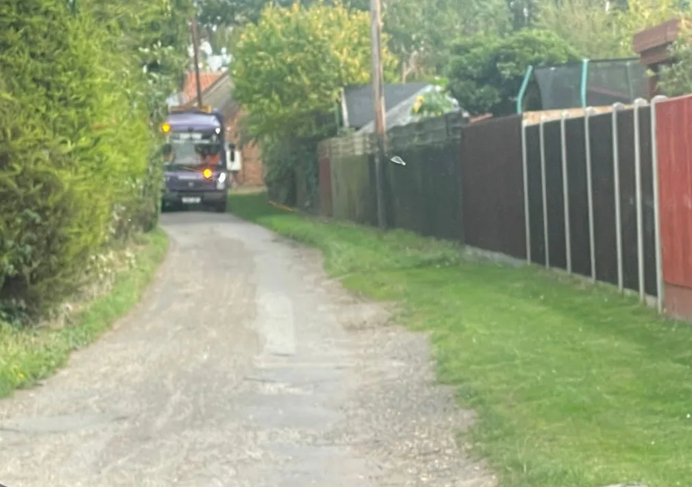 “Atkinsons Lane, Elm is a single lane track; it is totally unsuitable for use as an access route to the proposed site” was the view of the parish council. The photo of a refuse lorry using the lane was provided to Fenland Council in November 21, and published on their planning portal. “Atkinsons Lane, Elm is a single lane track; it is totally unsuitable for use as an access route to the proposed site” was the view of the parish council. The photo of a refuse lorry using the lane was provided to Fenland Council in November 21, and published on their planning portal.