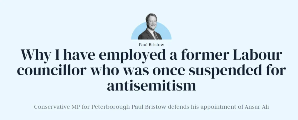Jewish Chronicle article by Paul Bristow MP