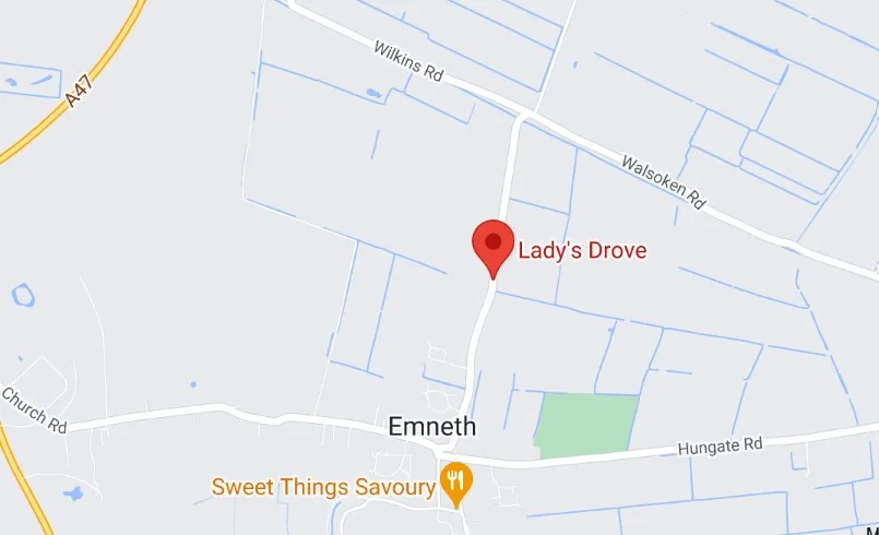 Officers were called to Emneth, near Wisbech, shortly before 7.30am yesterday (Monday 11 September) following a report that the body of a woman, aged in her 60s, had been found at a property in Lady’s Drove. PHOTO: Google Officers were called to Emneth, near Wisbech, shortly before 7.30am yesterday (Monday 11 September) following a report that the body of a woman, aged in her 60s, had been found at a property in Lady’s Drove.