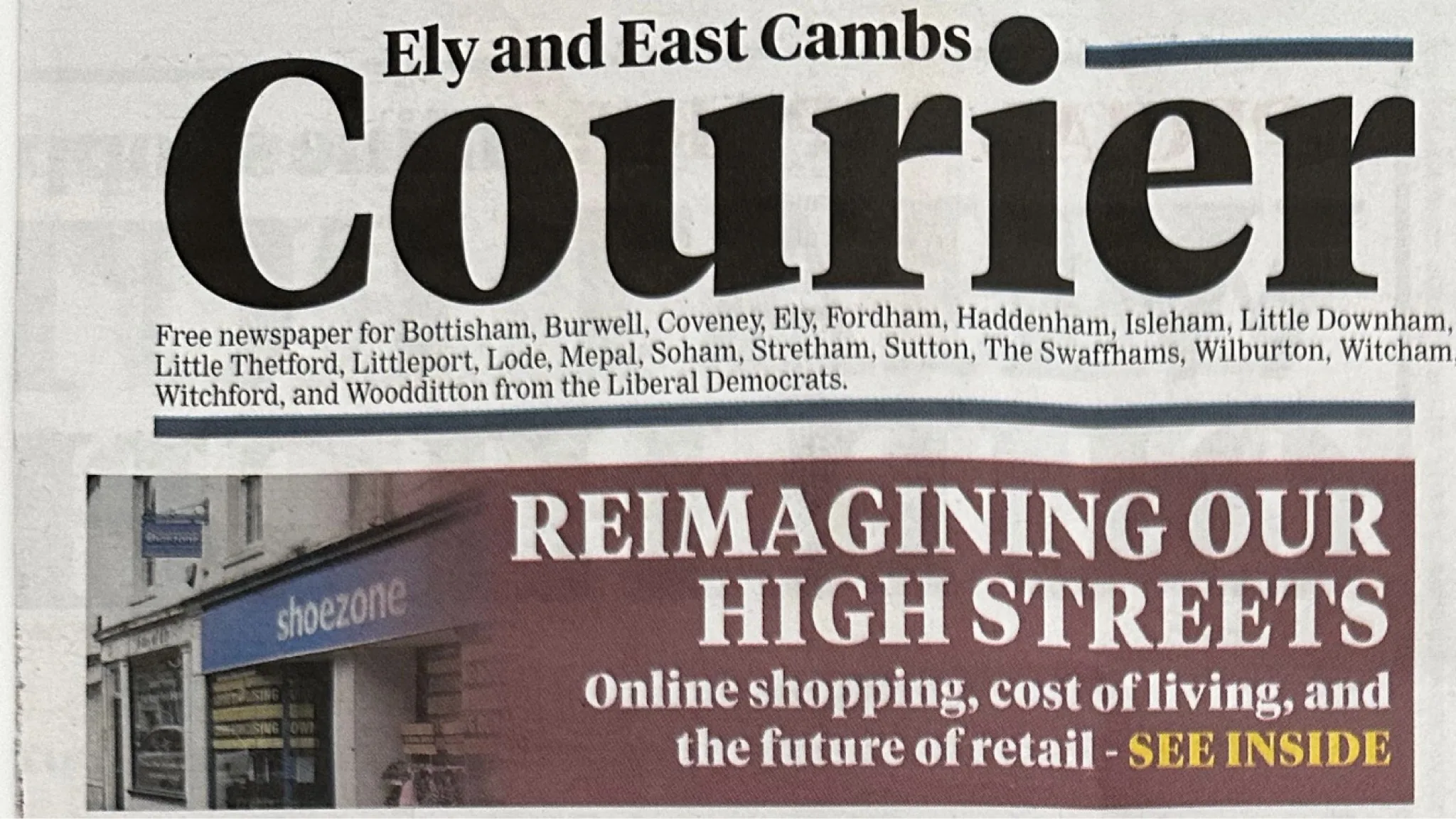 Recently, in the new constituency of Ely and East Cambs, the Liberal Democrats have been delivering these fake newspapers. The ‘Ely and East Cambs Courier’ claims under its apparent masthead to be a ‘free newspaper’.
