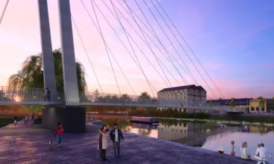 Design image for the £6.3m pedestrian and cycling bridge that will link the Embankment with Fletton Quays, Peterborough. PHOTO: Peterborough City Council