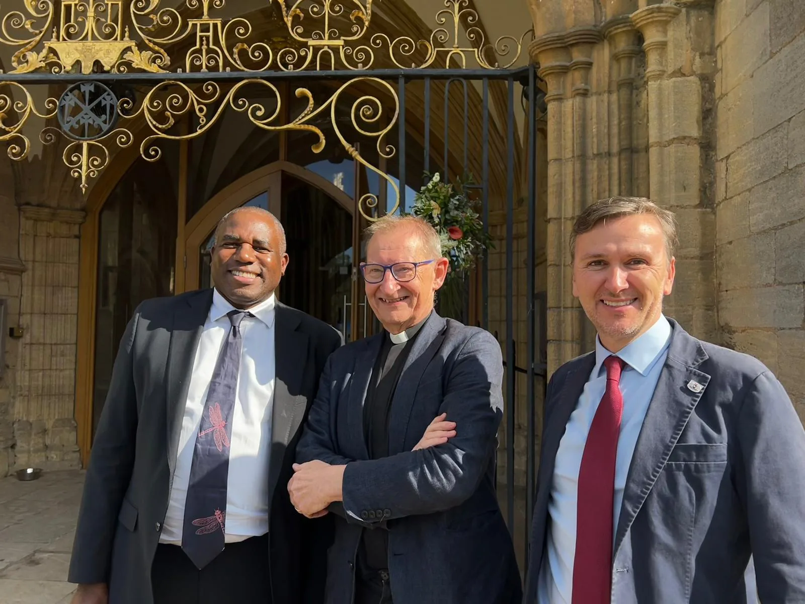 Dean of Peterborough Cathedral, the Very Revd Chris Dalliston, with David Lammy, Shadow Foreign Secretary, and Peterborough prospective Parliamentary candidate Andrew Pakes