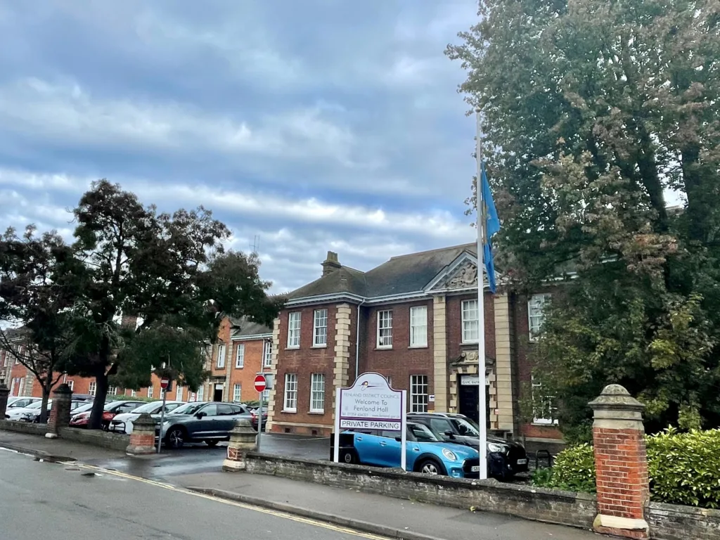 The civic flag at Fenland Hall flies at half-mast in memory of former councillor Paul (Pop) Jolley.