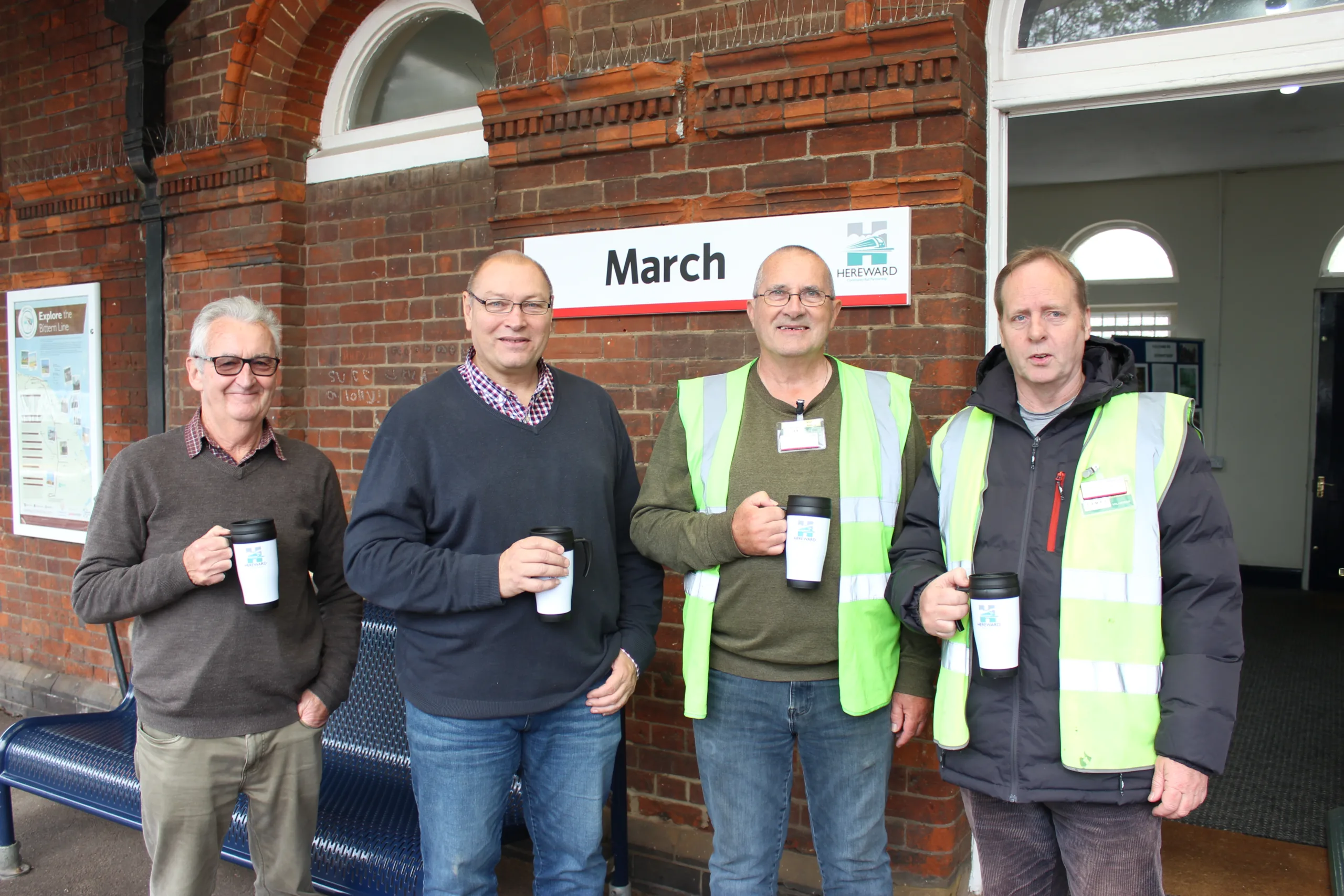 Friends of March Railway Station. From left: Dave Storey, Cllr Gary Christy, Max Mobius, Adrian Sutterby.