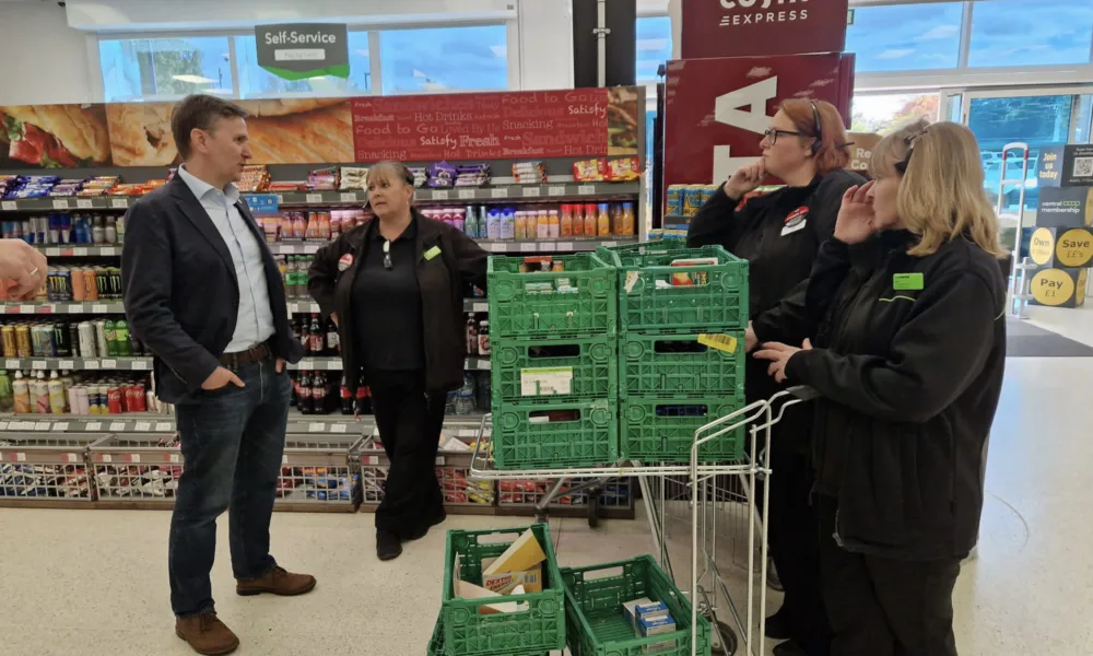 Andrew Pakes, Labour Parliamentary candidate for Peterborough, visiting Co-op stores in the city to discuss greater protection for shop workers and increased neighbourhood policing