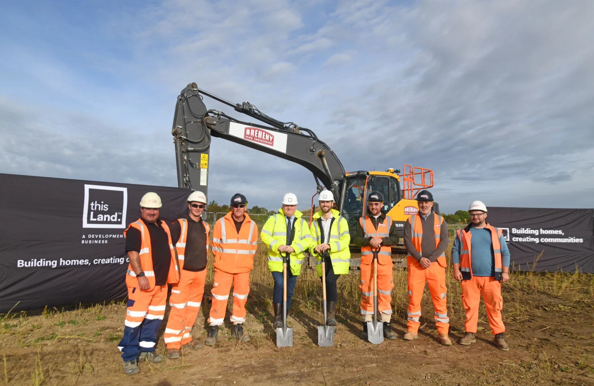 Eddeva Park, Wort's Causeway, Cambridge. - News for Peterborough and Cambridgeshire News for Peterborough and Cambridgeshire - (left to right): Ross Mowle (Senior Development Manager, This Land); Tim Tyte (Contracts Manager, Breheny), David Lewis (CEO, This Land), Mitch West (Site Manager, Breheny).