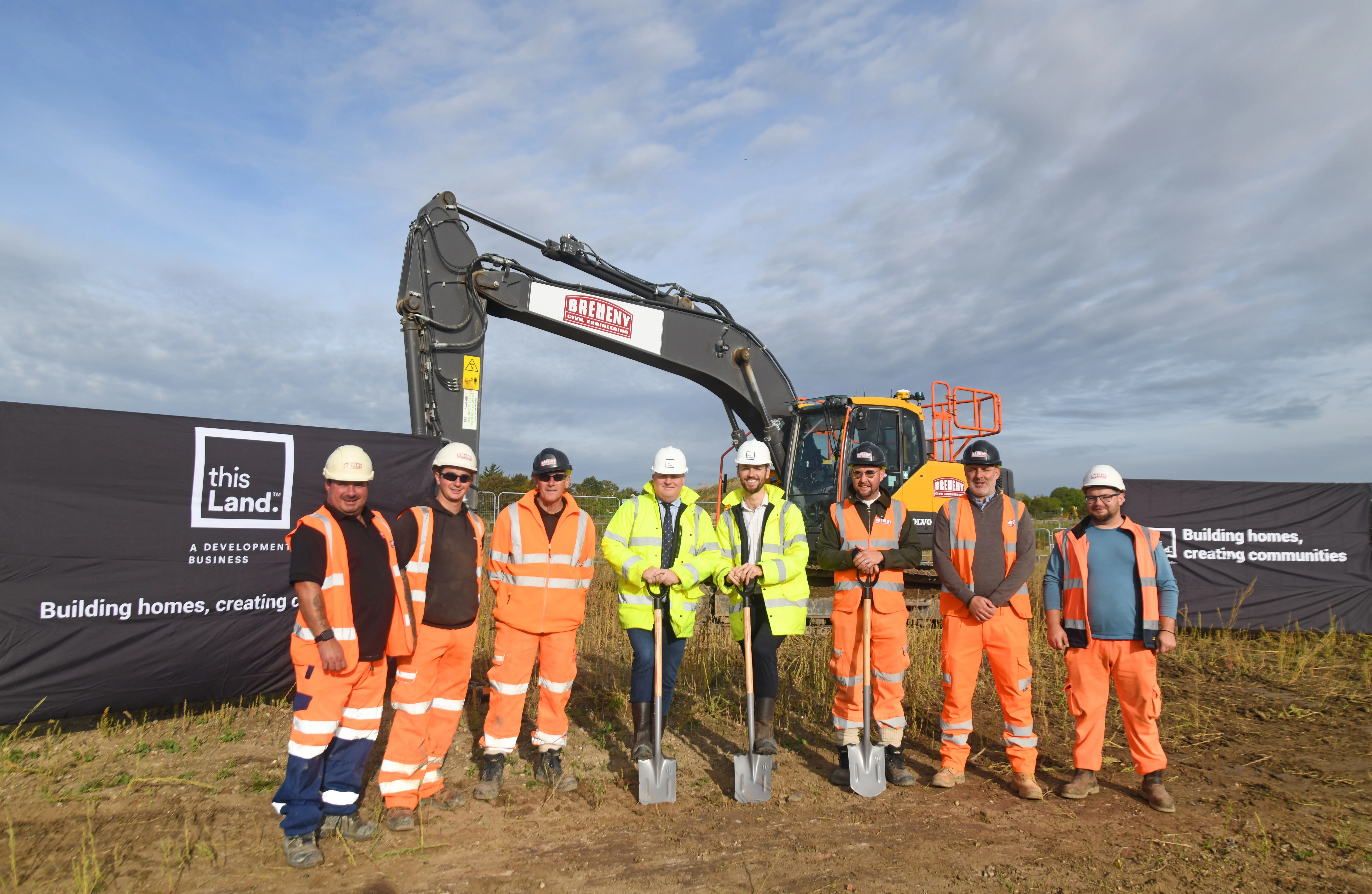 (left to right): Ross Mowle (Senior Development Manager, This Land); Tim Tyte (Contracts Manager, Breheny), David Lewis (CEO, This Land), Mitch West (Site Manager, Breheny).