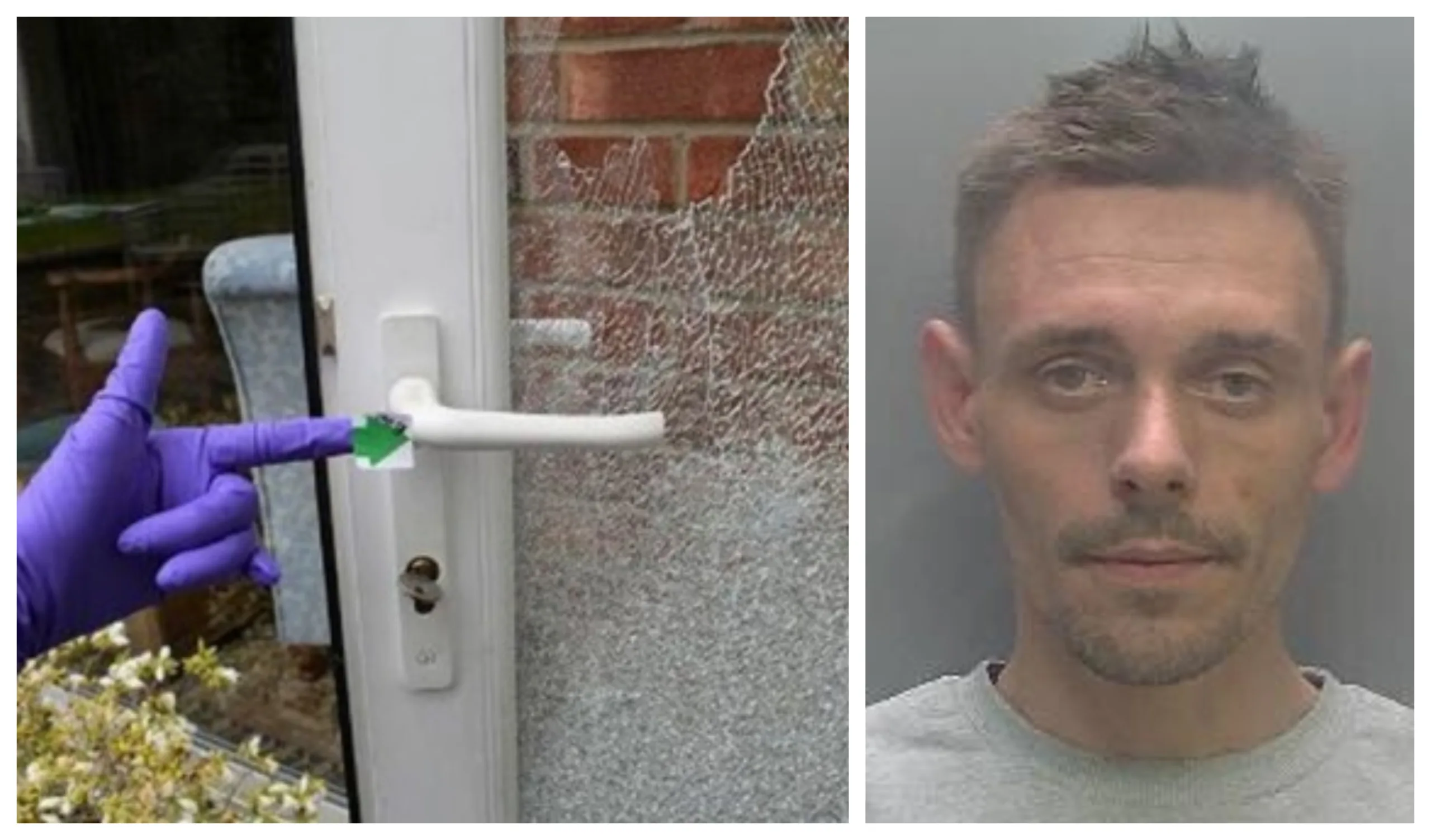 Andrew Dunkley with a picture of the door he smashed showing where the DNA swab was from Andrew Dunkley with a picture of the door he smashed showing where the DNA swab was from