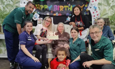 104th birthday celebrations for Dorothy, a resident of Hilton Park care home, Bottisham, Cambridgeshire.