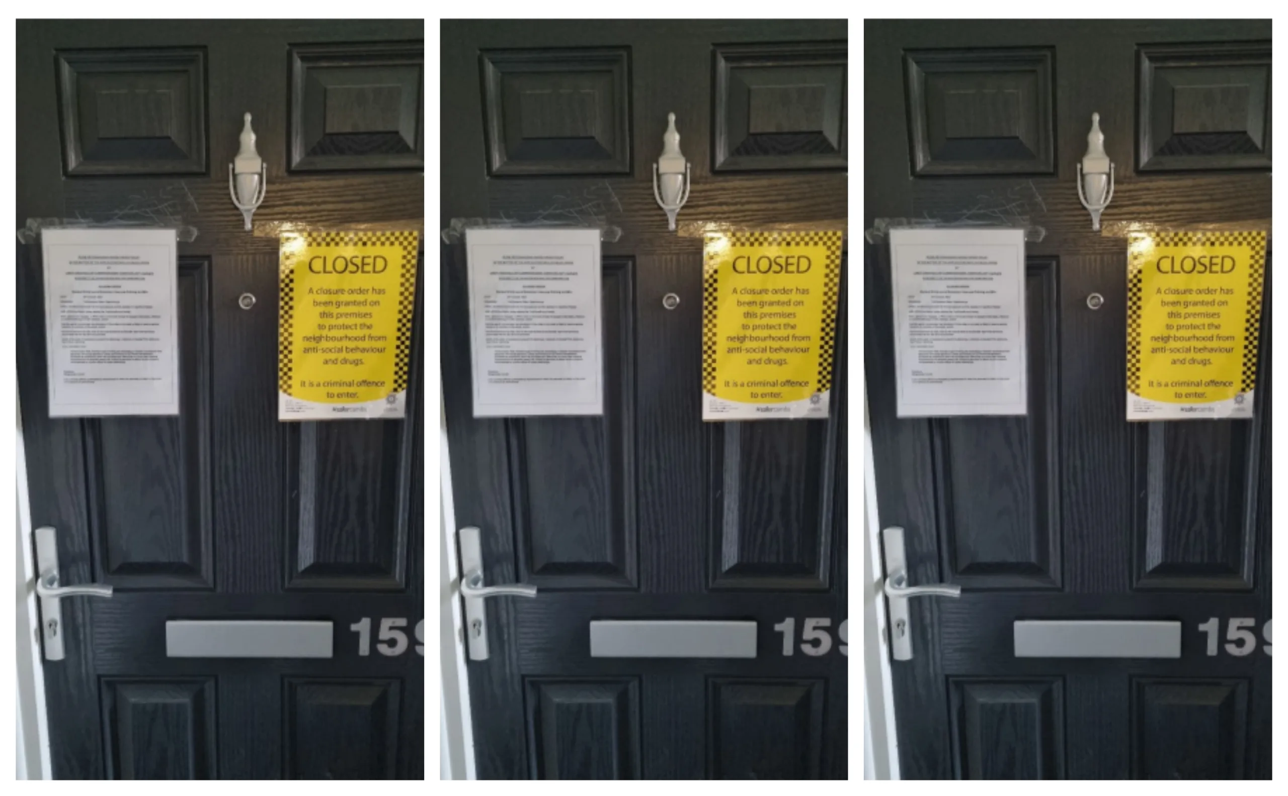 Closure order on 159 Kesteven Walk, Eastgate, following a successful application at Peterborough Magistrates’ Court. Closure order on 159 Kesteven Walk, Eastgate, following a successful application at Peterborough Magistrates’ Court.