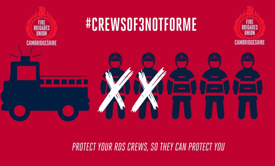 The FBU says: “A deficient crew is an insufficient crew. Three riders cannot affect a rescue, cannot wear BA, and cannot put Safe Systems of Work (SSoW) in place. This places themselves and the public in increased danger and is unacceptable.”