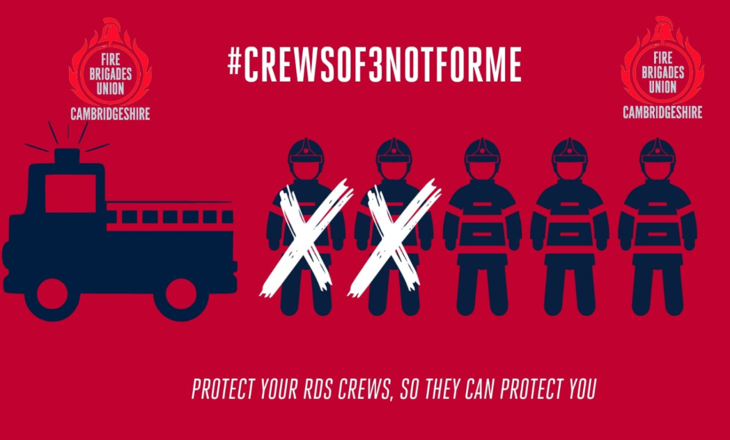 The FBU says: “A deficient crew is an insufficient crew. Three riders cannot affect a rescue, cannot wear BA, and cannot put Safe Systems of Work (SSoW) in place. This places themselves and the public in increased danger and is unacceptable.” The FBU says: “A deficient crew is an insufficient crew. Three riders cannot affect a rescue, cannot wear BA, and cannot put Safe Systems of Work (SSoW) in place. This places themselves and the public in increased danger and is unacceptable.”