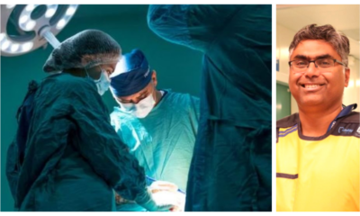 In theatre - Photo by Akram Huseyn on Unsplash 700 x 1064 and (right) Consultant orthopaedic surgeon and Affiliated Associate Professor, Vikas Khanduja