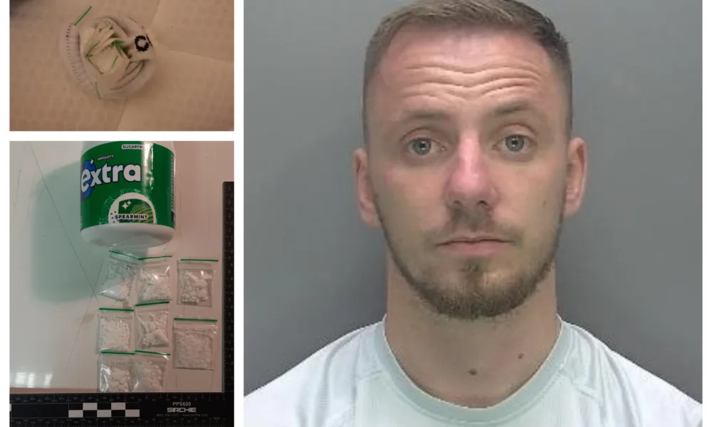 Cocaine in chewing gum pot (bottom left) sock with drugs and Isuf Quashi of Cambridge – jailed for possession with intent to supply cocaine and two other offences.
