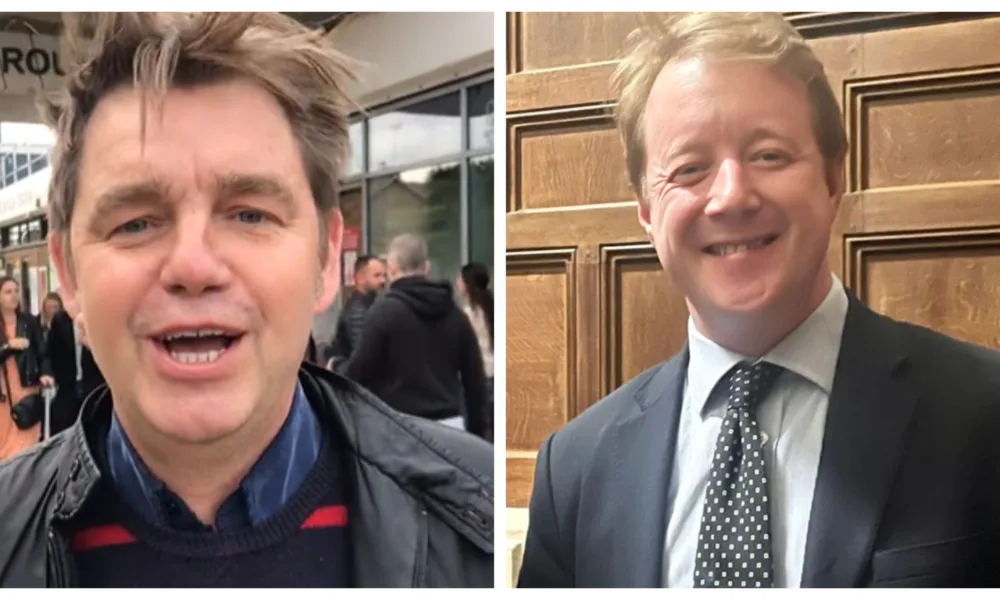 Mayor Dr Nik Johnson of the Cambridgeshire and Peterborough Combined Authority (left) visiting Peterborough station yesterday; MP Paul Bristow in the House of Commons
