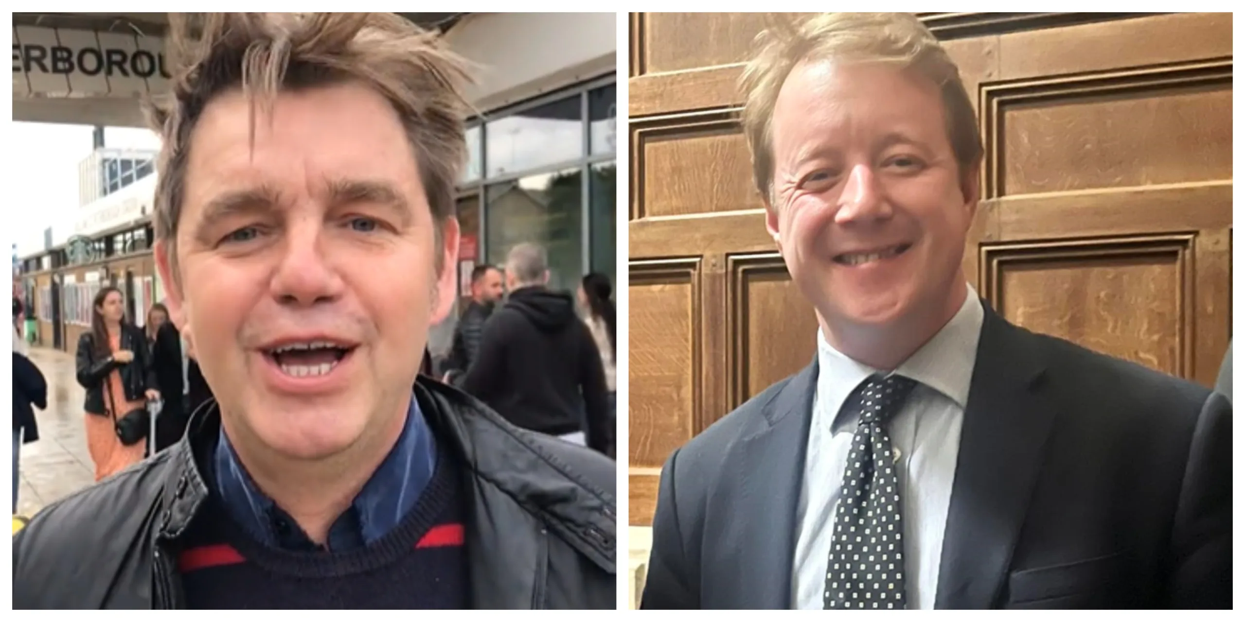 Mayor Dr Nik Johnson of the Cambridgeshire and Peterborough Combined Authority (left) visiting Peterborough station yesterday; MP Paul Bristow in the House of Commons