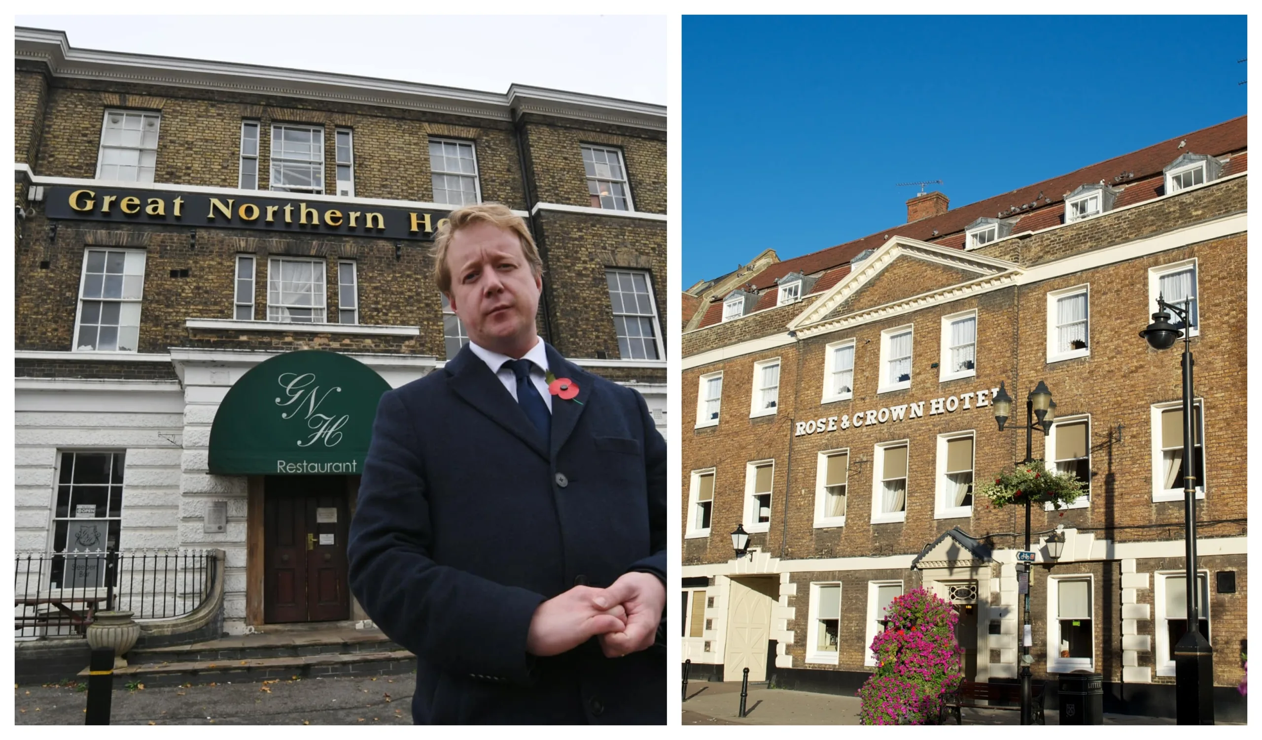 Paul Bristow (left): “The Great Northern Hotel will shortly be stood down as a hostel for young men who have crossed the Channel on small boats”. The Rose and Crown (right) is also losing its contract to house asylum seekers