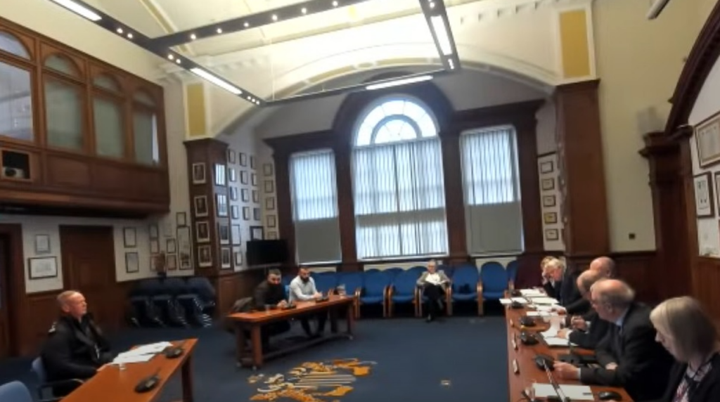 Fenland Council licensing subcommittee: Left: Mr Phillips, Home Office Immigration. Ali Avlik, the owner, and his brother-in-law Hassan Ates, the licence holder, are shown seated opposite the licensing committee hearing in March. 