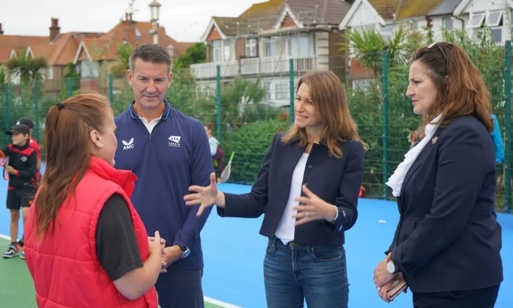 Culture Secretary Lucy Frazer in Eastbourne in June opening newly refurbished tennis courts at Fishermans Green. It was funded through the £30m made available to build, upgrade or refurbish 1000 courts across the UK.
